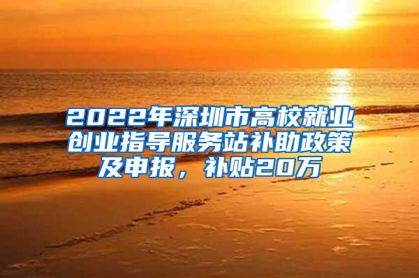 2022年深圳市高校就业创业指导服务站补助政策及申报，补贴20万