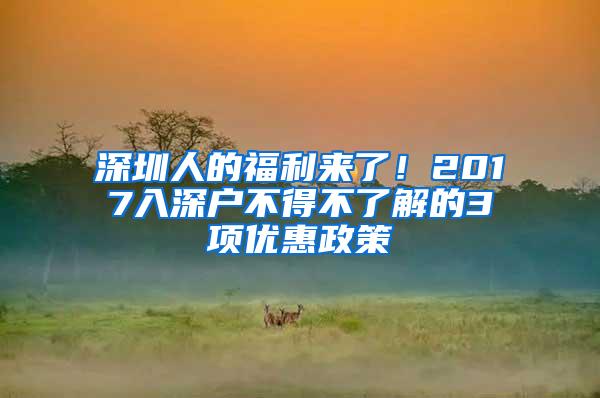 深圳人的福利来了！2017入深户不得不了解的3项优惠政策