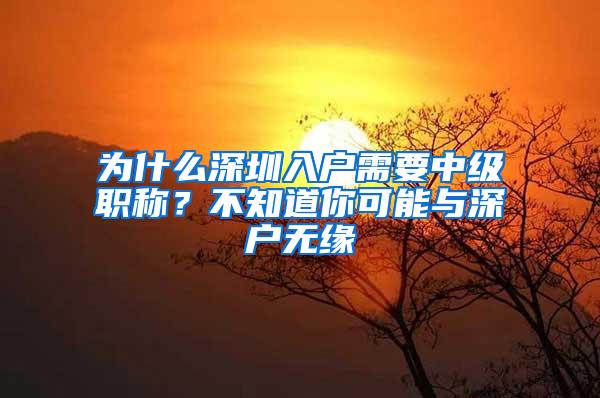 为什么深圳入户需要中级职称？不知道你可能与深户无缘