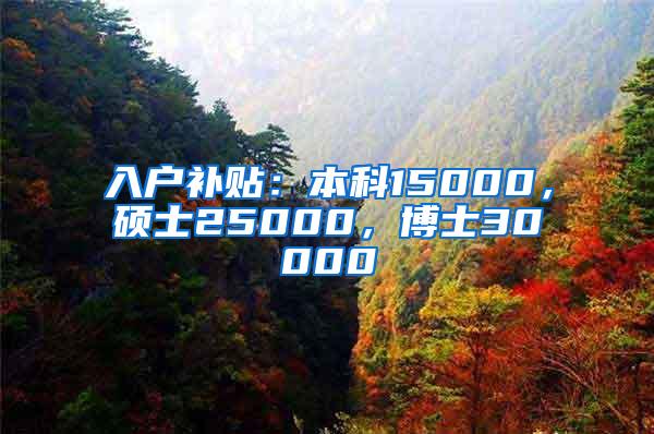 入户补贴：本科15000，硕士25000，博士30000