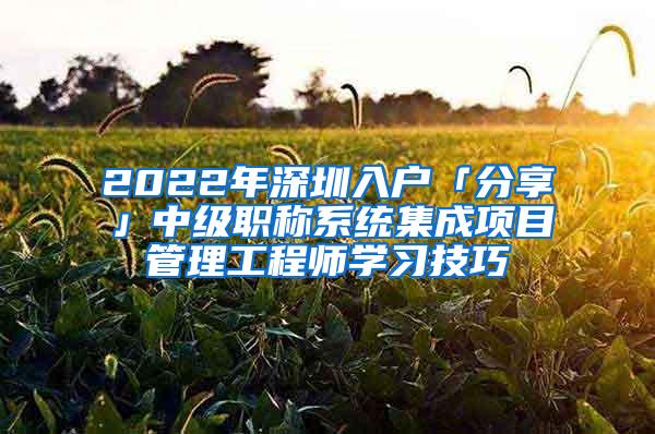 2022年深圳入户「分享」中级职称系统集成项目管理工程师学习技巧