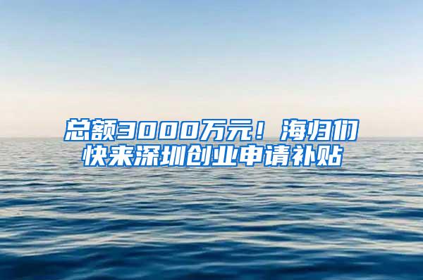 总额3000万元！海归们快来深圳创业申请补贴