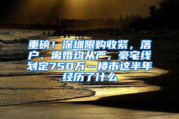 重磅！深圳限购收紧，落户、离婚均从严，豪宅线划定750万…楼市这半年经历了什么