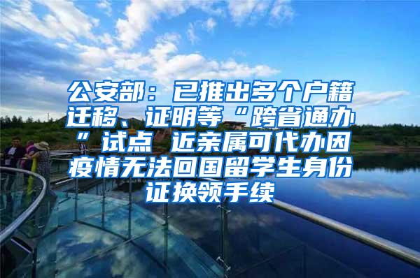 公安部：已推出多个户籍迁移、证明等“跨省通办”试点 近亲属可代办因疫情无法回国留学生身份证换领手续