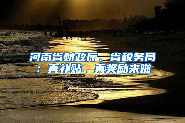 河南省财政厅、省税务局：真补贴、真奖励来啦