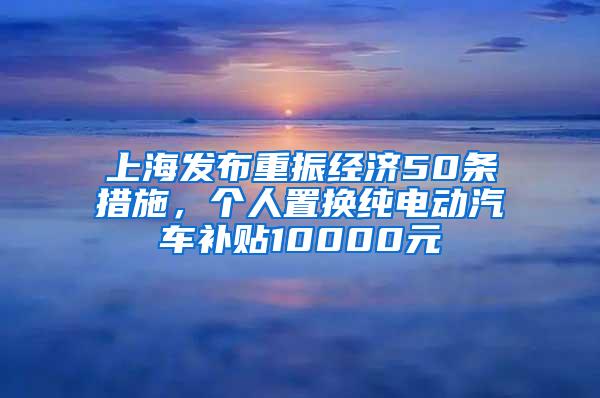 上海发布重振经济50条措施，个人置换纯电动汽车补贴10000元