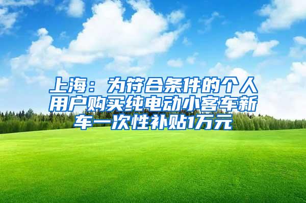 上海：为符合条件的个人用户购买纯电动小客车新车一次性补贴1万元