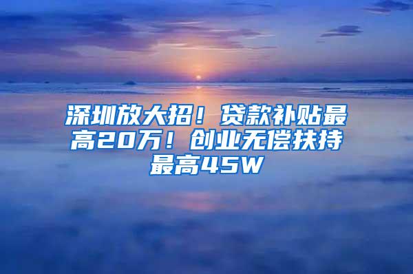 深圳放大招！贷款补贴最高20万！创业无偿扶持最高45W