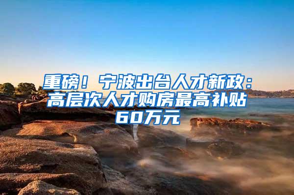 重磅！宁波出台人才新政：高层次人才购房最高补贴60万元