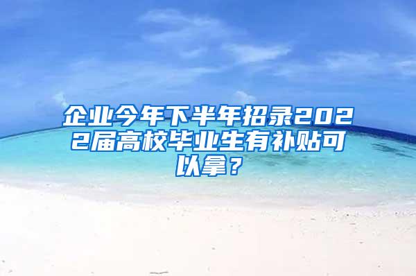 企业今年下半年招录2022届高校毕业生有补贴可以拿？