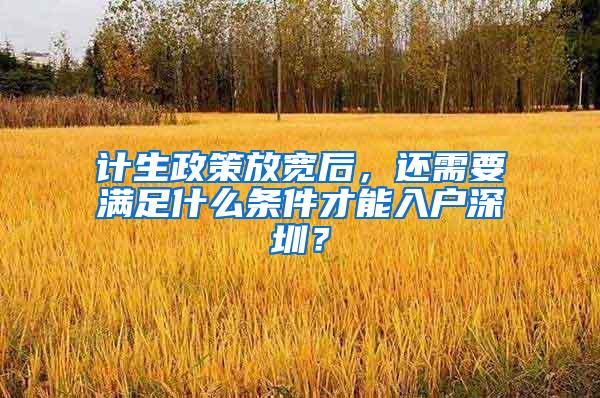 计生政策放宽后，还需要满足什么条件才能入户深圳？