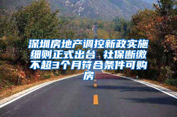 深圳房地产调控新政实施细则正式出台 社保断缴不超3个月符合条件可购房