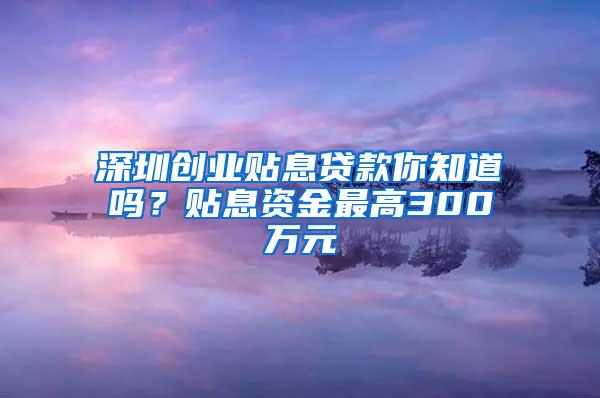 深圳创业贴息贷款你知道吗？贴息资金最高300万元