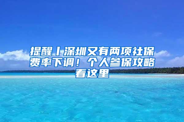 提醒丨深圳又有两项社保费率下调！个人参保攻略看这里