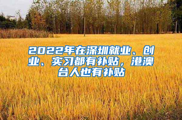 2022年在深圳就业、创业、实习都有补贴，港澳台人也有补贴