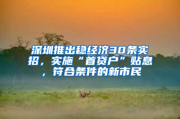 深圳推出稳经济30条实招，实施“首贷户”贴息，符合条件的新市民