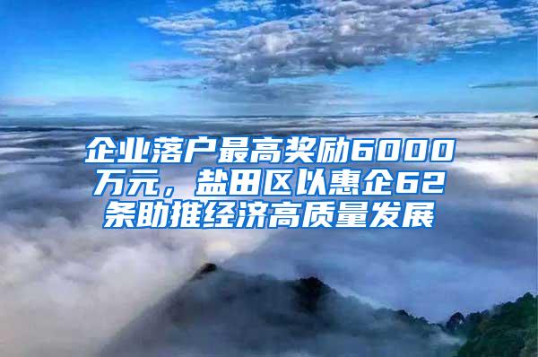 企业落户最高奖励6000万元，盐田区以惠企62条助推经济高质量发展