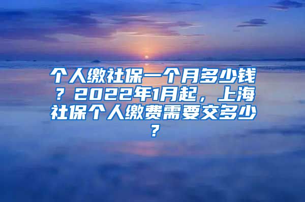 个人缴社保一个月多少钱？2022年1月起，上海社保个人缴费需要交多少？