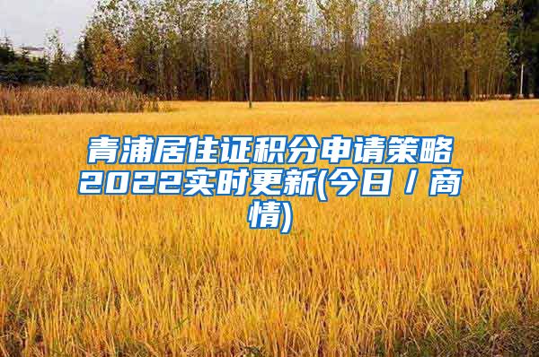 青浦居住证积分申请策略2022实时更新(今日／商情)