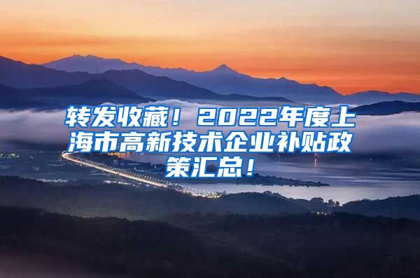 转发收藏！2022年度上海市高新技术企业补贴政策汇总！