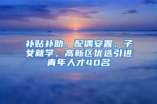 补贴补助、配偶安置、子女就学，高新区优选引进青年人才40名