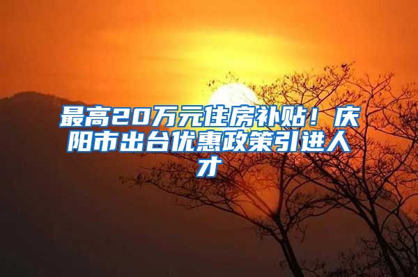 最高20万元住房补贴！庆阳市出台优惠政策引进人才