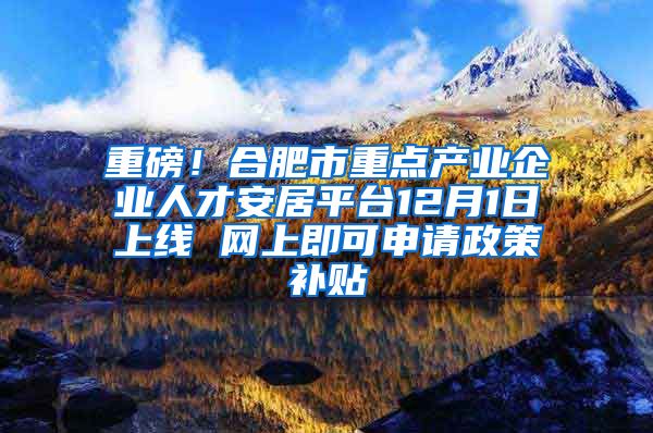 重磅！合肥市重点产业企业人才安居平台12月1日上线 网上即可申请政策补贴