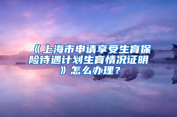 《上海市申请享受生育保险待遇计划生育情况证明》怎么办理？