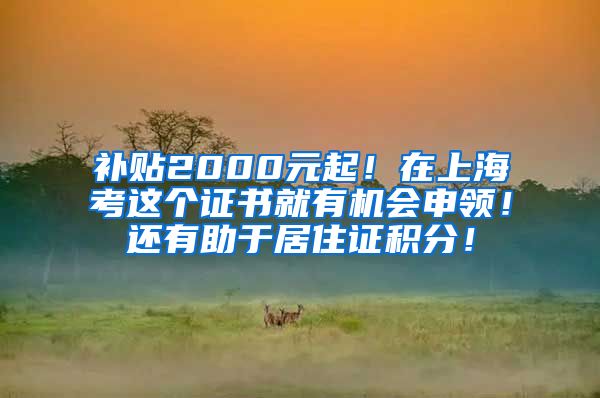 补贴2000元起！在上海考这个证书就有机会申领！还有助于居住证积分！