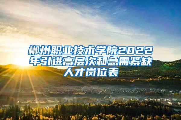 郴州职业技术学院2022年引进高层次和急需紧缺人才岗位表