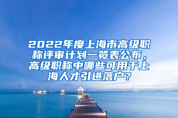 2022年度上海市高级职称评审计划一览表公布，高级职称中哪些可用于上海人才引进落户？