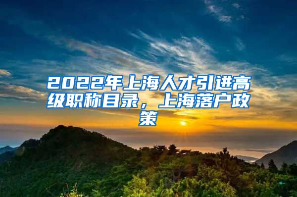 2022年上海人才引进高级职称目录，上海落户政策