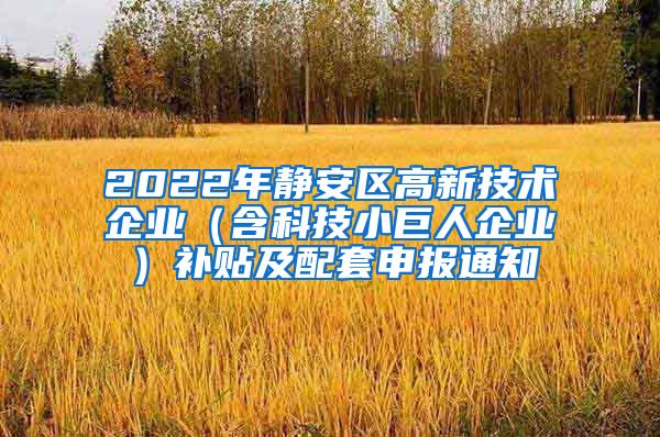 2022年静安区高新技术企业（含科技小巨人企业）补贴及配套申报通知