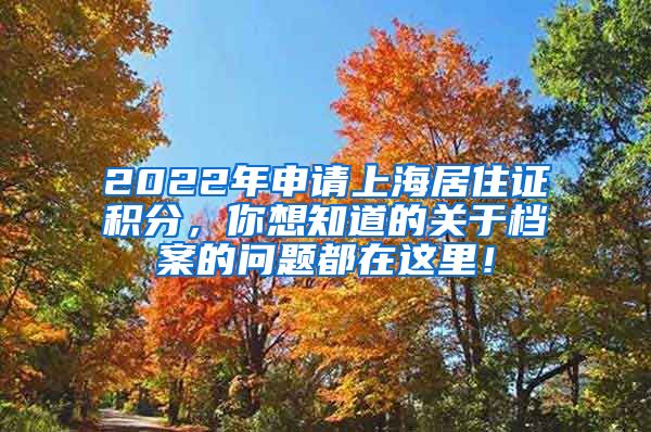 2022年申请上海居住证积分，你想知道的关于档案的问题都在这里！