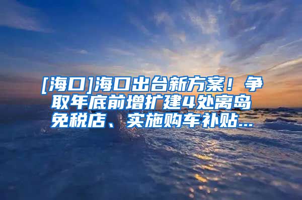 [海口]海口出台新方案！争取年底前增扩建4处离岛免税店、实施购车补贴...