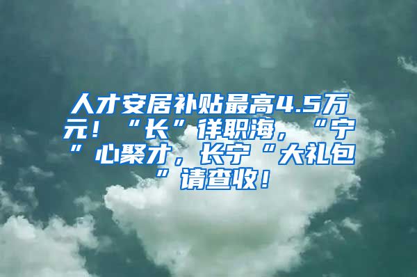 人才安居补贴最高4.5万元！“长”徉职海，“宁”心聚才，长宁“大礼包”请查收！