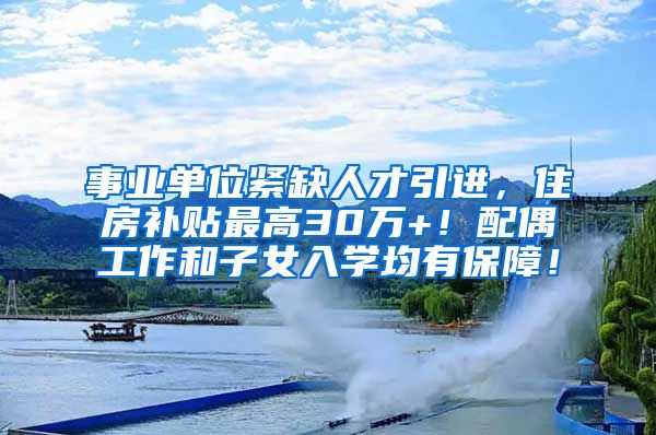 事业单位紧缺人才引进，住房补贴最高30万+！配偶工作和子女入学均有保障！