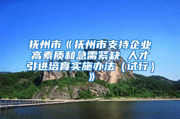 抚州市《抚州市支持企业高素质和急需紧缺 人才引进培育实施办法（试行）》