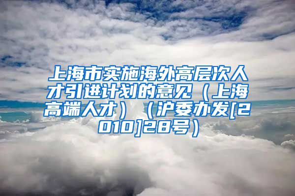 上海市实施海外高层次人才引进计划的意见（上海高端人才）（沪委办发[2010]28号）