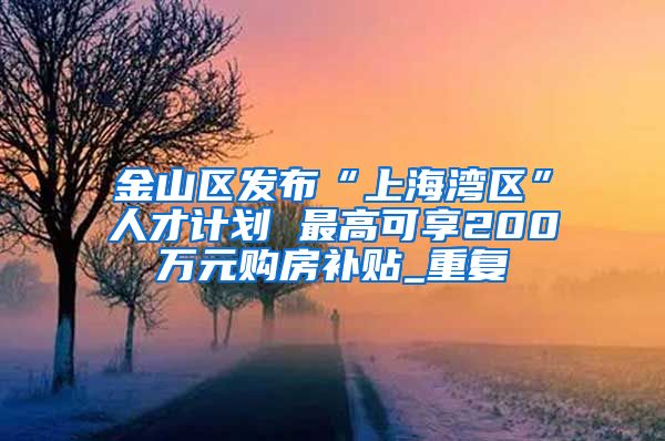 金山区发布“上海湾区”人才计划 最高可享200万元购房补贴_重复