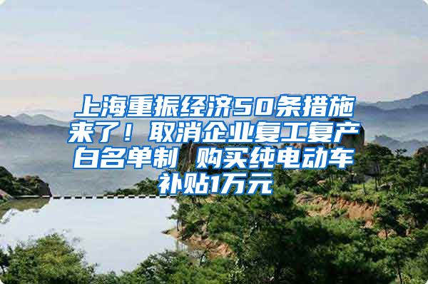 上海重振经济50条措施来了！取消企业复工复产白名单制 购买纯电动车补贴1万元