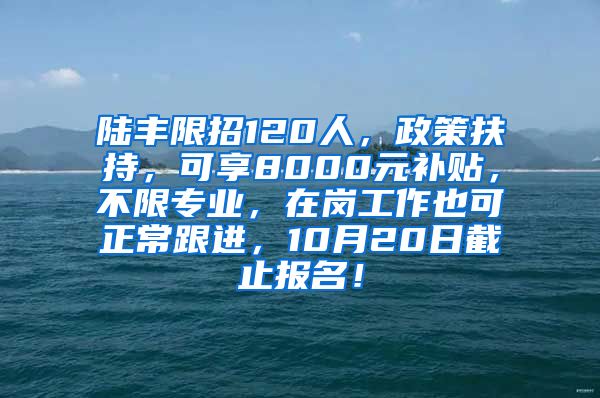 陆丰限招120人，政策扶持，可享8000元补贴，不限专业，在岗工作也可正常跟进，10月20日截止报名！