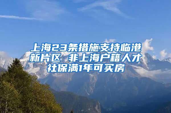 上海23条措施支持临港新片区 非上海户籍人才社保满1年可买房