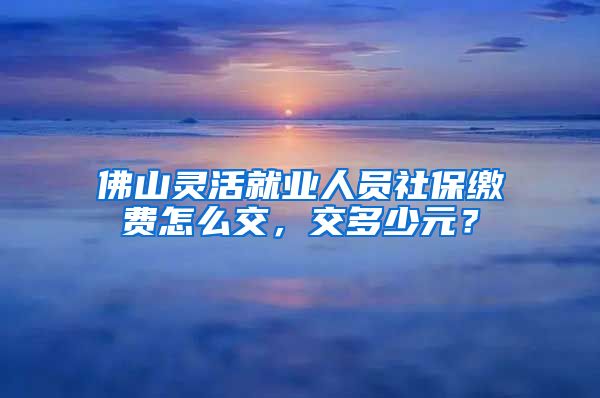 佛山灵活就业人员社保缴费怎么交，交多少元？