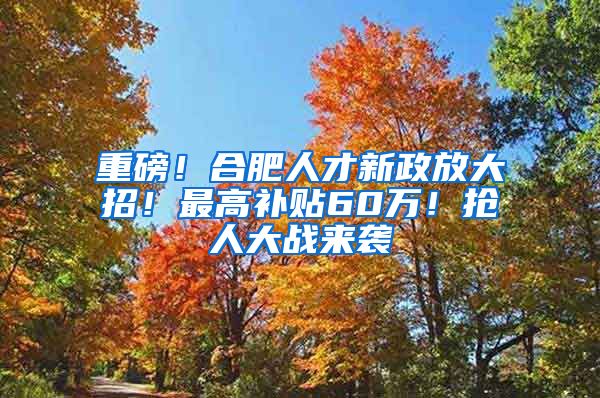 重磅！合肥人才新政放大招！最高补贴60万！抢人大战来袭