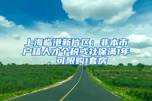 上海临港新片区：非本市户籍人才个税或社保满1年，可限购1套房