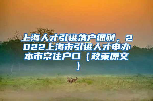 上海人才引进落户细则，2022上海市引进人才申办本市常住户口（政策原文）