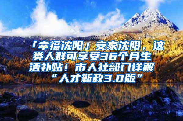 「幸福沈阳」安家沈阳，这类人群可享受36个月生活补贴！市人社部门详解“人才新政3.0版”