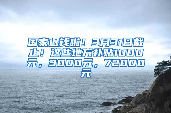 国家退钱啦！3月31日截止！这些地方补贴1000元，3000元，72000元