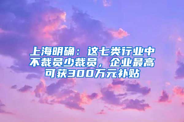 上海明确：这七类行业中不裁员少裁员，企业最高可获300万元补贴